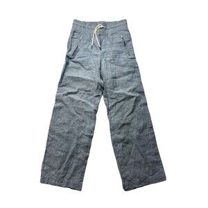 Athleta Cabo Textured Wide Leg Pants Blue 100% Linen Womens Size 0 Nautical